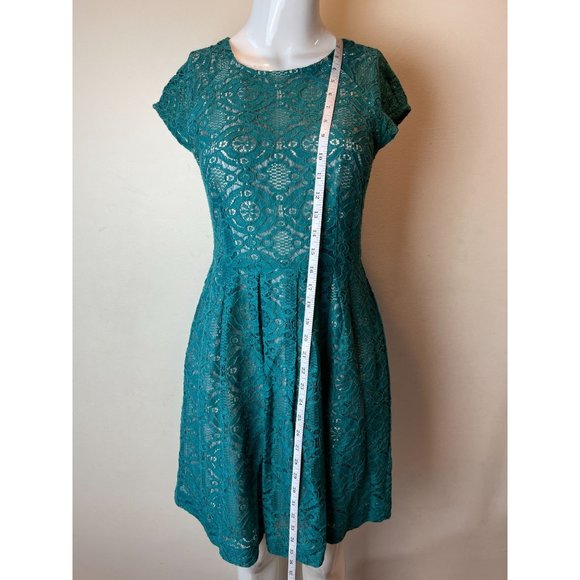 Mimi Chica Womens Lace Party Mini Dress Back Zip DGI730 Teal Blue Size Small - Picture 4 of 8